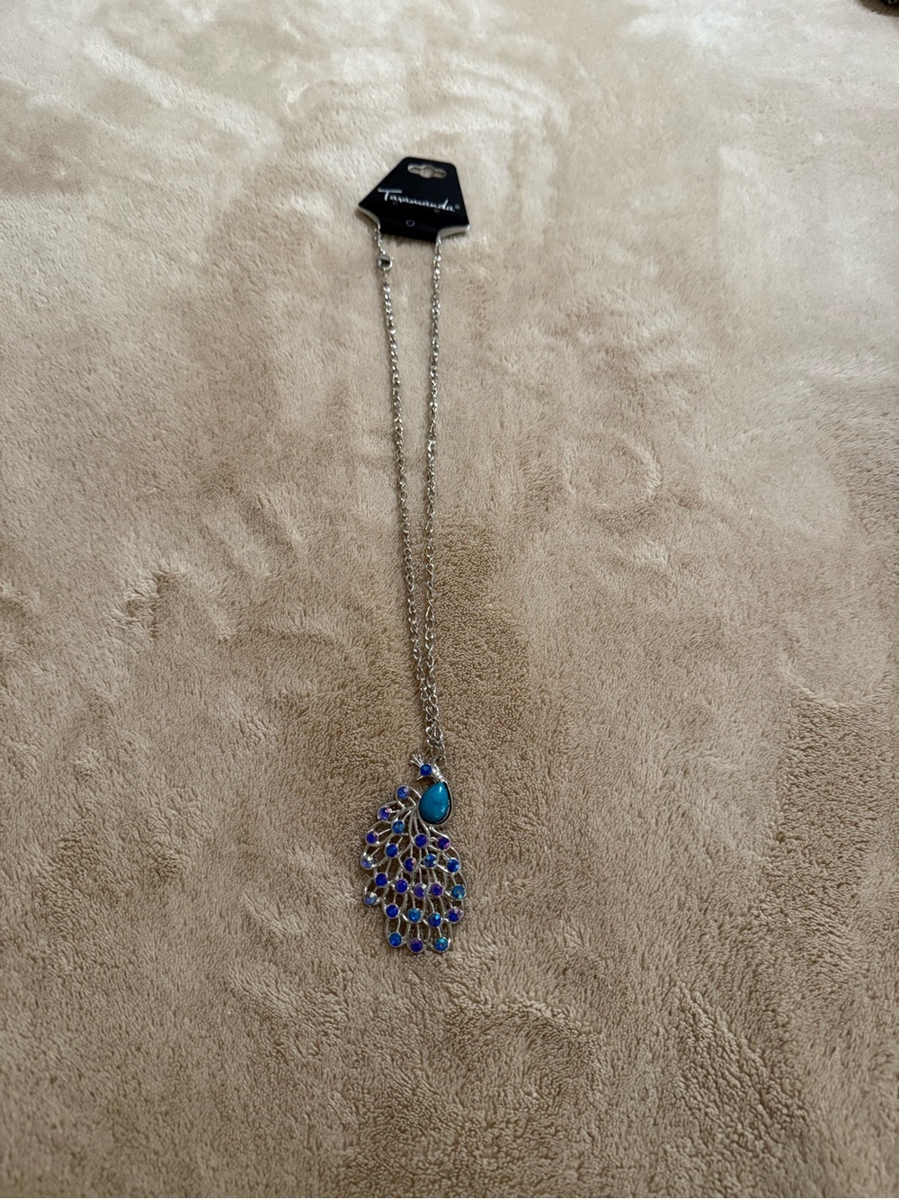 Peacock Teardrop Pendant Necklace in Blue by Taramanda NWT